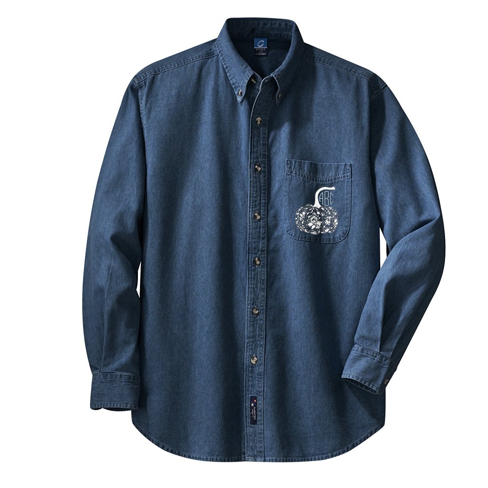 Monogrammed 'Chinoiserie Pumpkin' Oversized Denim Long Sleeve - United Monograms