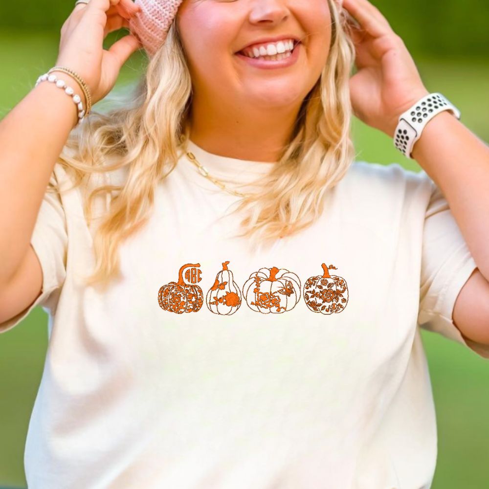 Monogrammed 'Chinoiserie Pumpkin Set' Embroidered T-Shirt - United Monograms