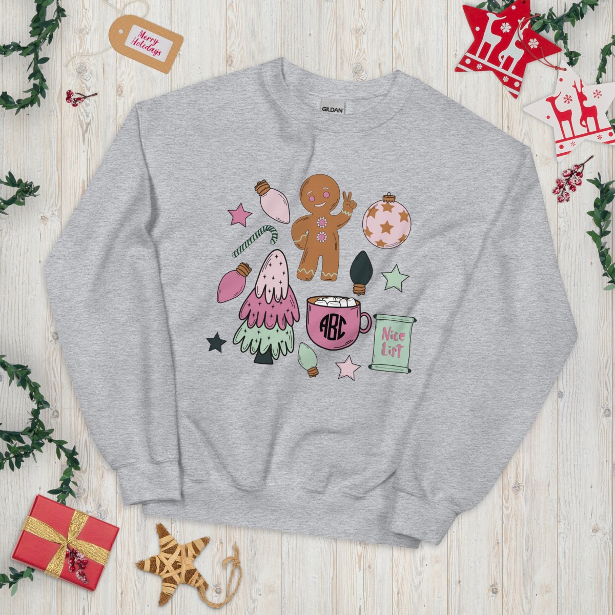 Monogrammed 'Christmas Doodles' Crewneck Sweatshirt - United Monograms