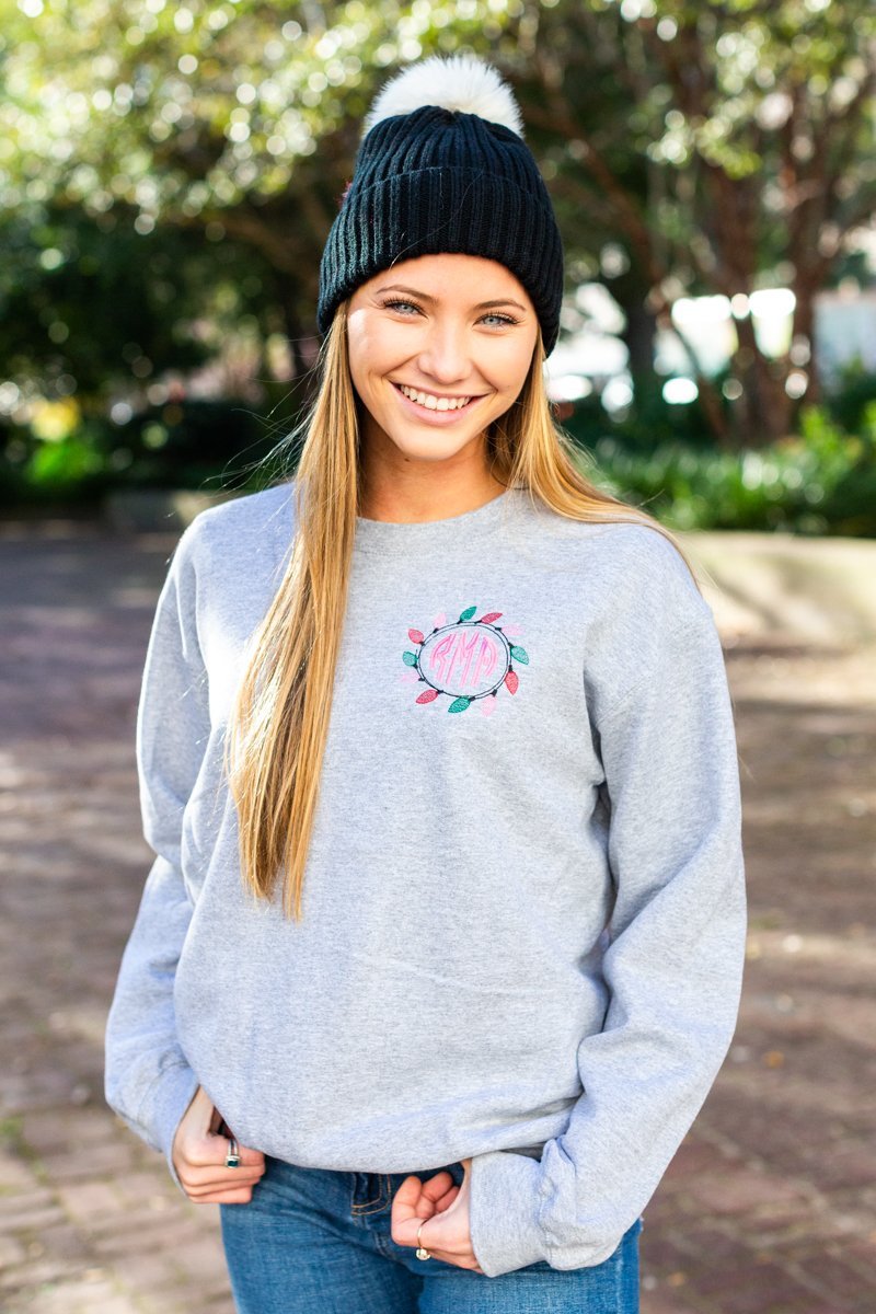 Monogrammed Christmas Lights Crewneck Sweatshirt - United Monograms