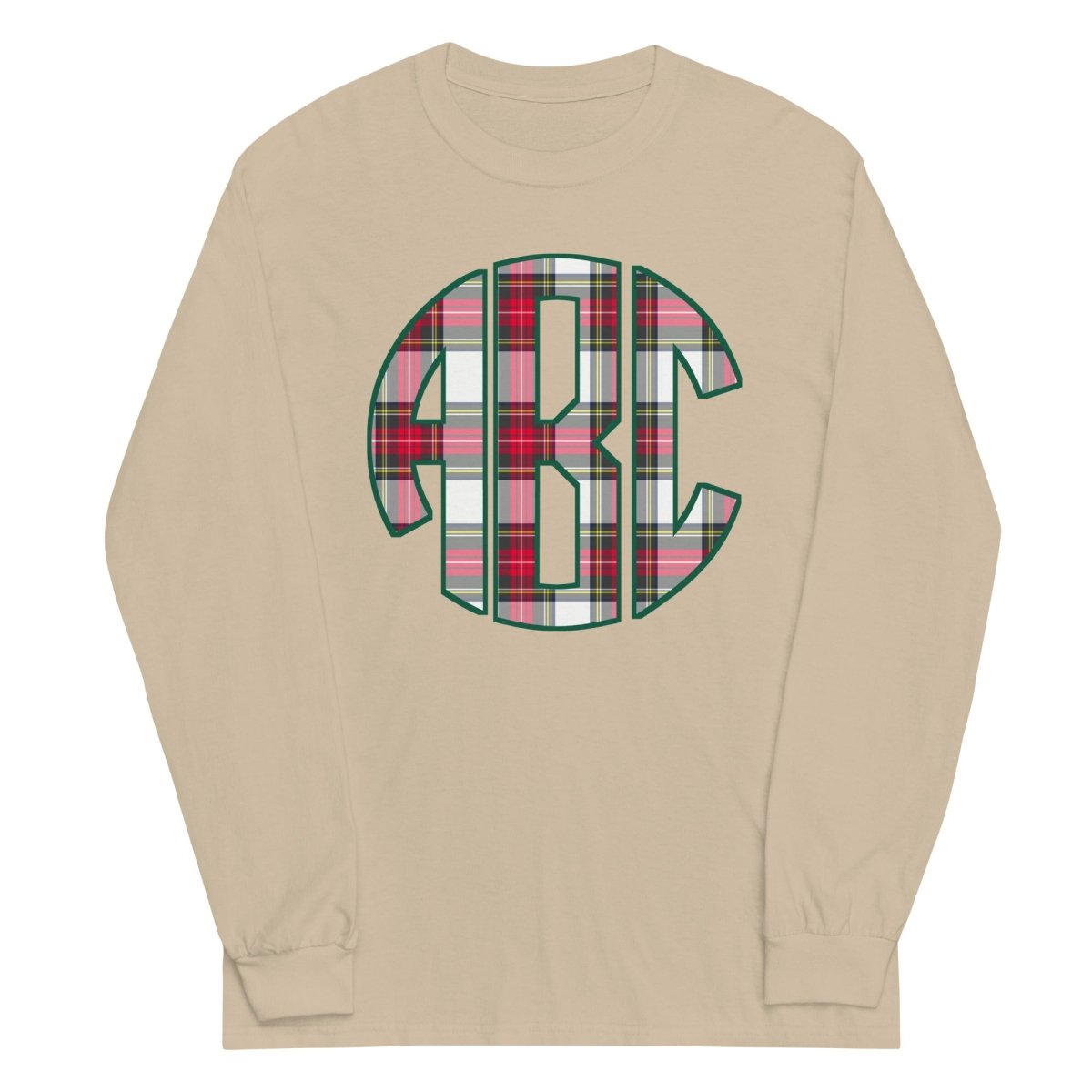 Monogrammed 'Christmas Plaid' Big Print Basic Long Sleeve T-Shirt - United Monograms
