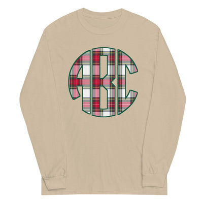 Monogrammed 'Christmas Plaid' Big Print Basic Long Sleeve T-Shirt - United Monograms