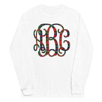 Monogrammed 'Christmas Plaid' Big Print Basic Long Sleeve T-Shirt - United Monograms