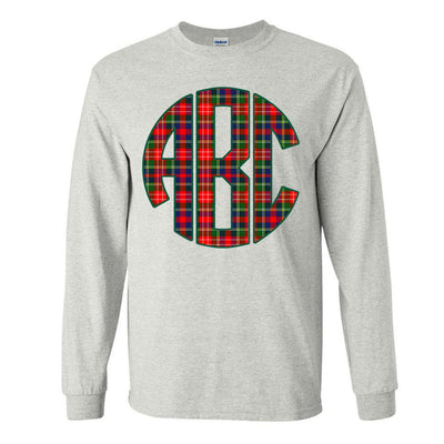Monogrammed 'Christmas Plaid' Big Print Basic Long Sleeve T-Shirt - United Monograms