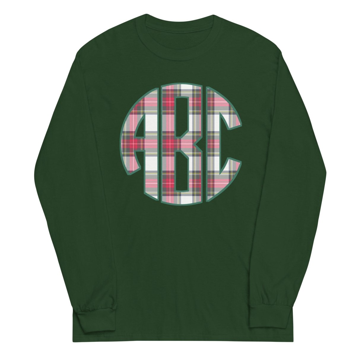 Monogrammed 'Christmas Plaid' Big Print Basic Long Sleeve T-Shirt - United Monograms