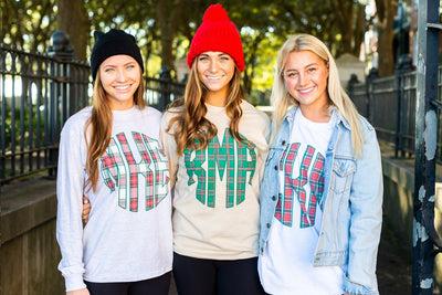 Monogrammed 'Christmas Plaid' Big Print Basic Long Sleeve T-Shirt - United Monograms