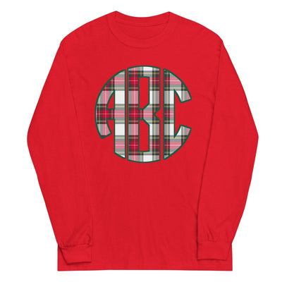 Monogrammed 'Christmas Plaid' Big Print Basic Long Sleeve T-Shirt - United Monograms