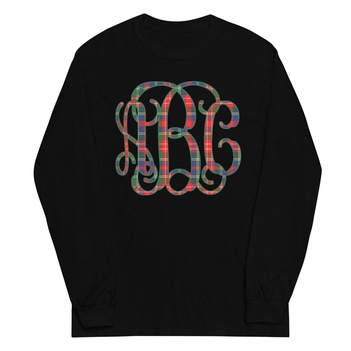 Monogrammed 'Christmas Plaid' Big Print Basic Long Sleeve T-Shirt - United Monograms