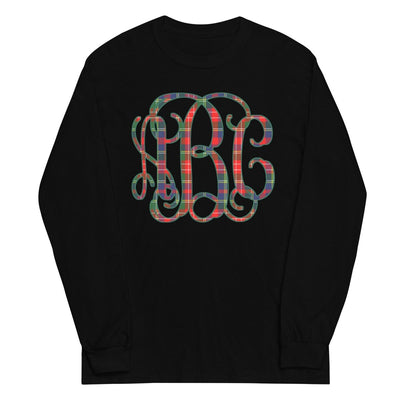 Monogrammed 'Christmas Plaid' Big Print Basic Long Sleeve T-Shirt - United Monograms