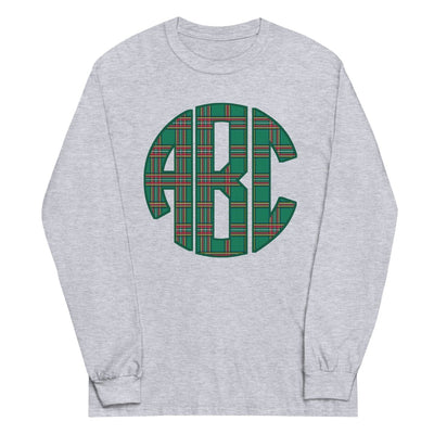 Monogrammed 'Christmas Plaid' Big Print Basic Long Sleeve T-Shirt - United Monograms