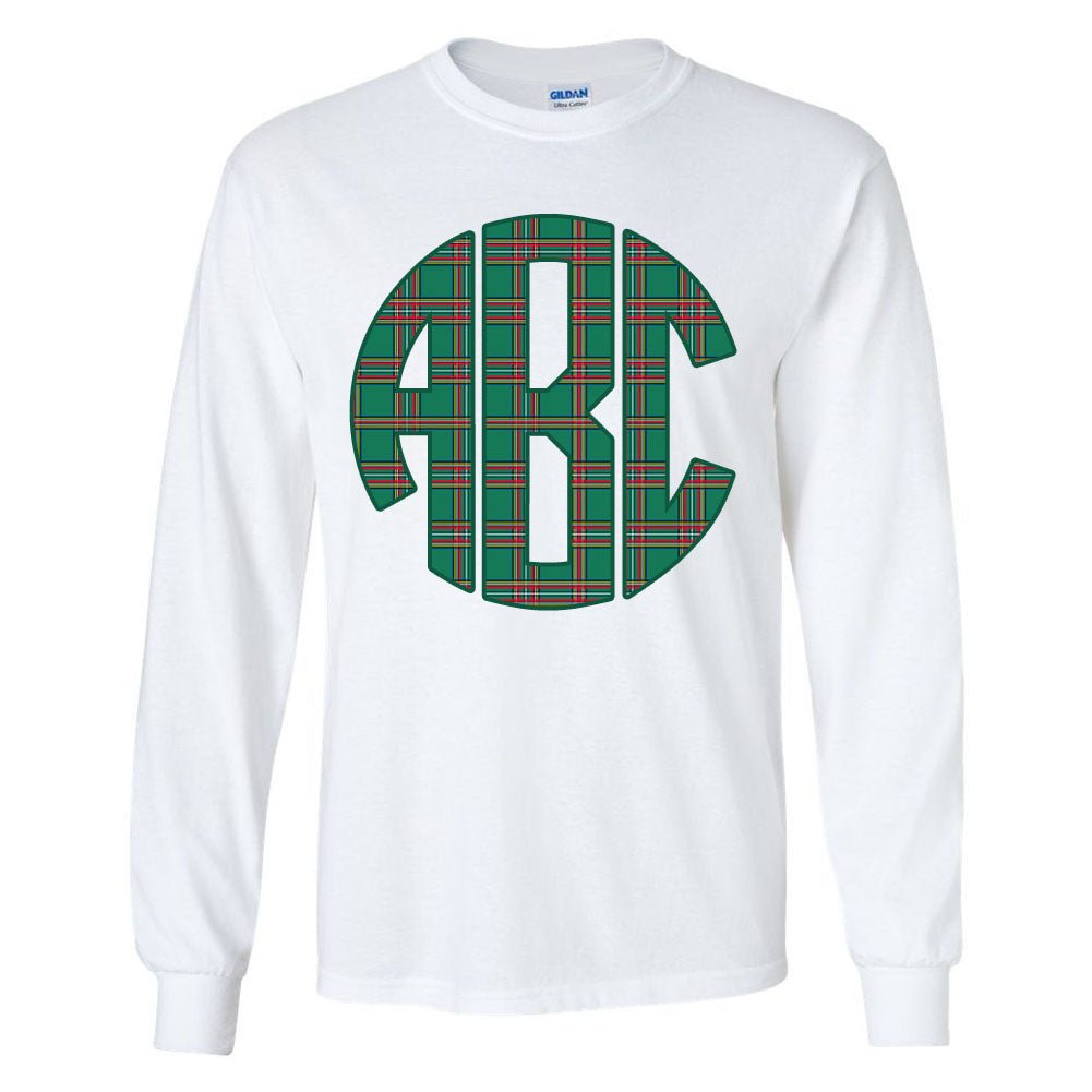 Monogrammed 'Christmas Plaid' Big Print Basic Long Sleeve T-Shirt - United Monograms