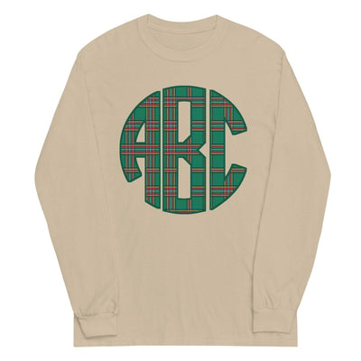 Monogrammed 'Christmas Plaid' Big Print Basic Long Sleeve T-Shirt - United Monograms