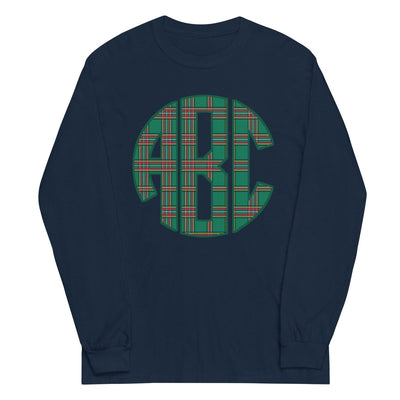 Monogrammed 'Christmas Plaid' Big Print Basic Long Sleeve T-Shirt - United Monograms