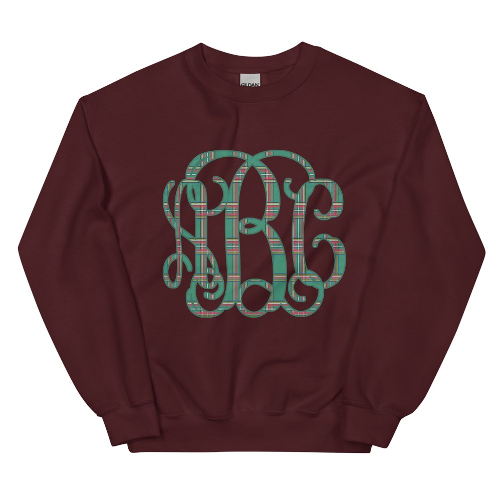Monogrammed 'Christmas Plaid' Big Print Crewneck Sweatshirt - United Monograms