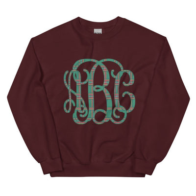 Monogrammed 'Christmas Plaid' Big Print Crewneck Sweatshirt - United Monograms