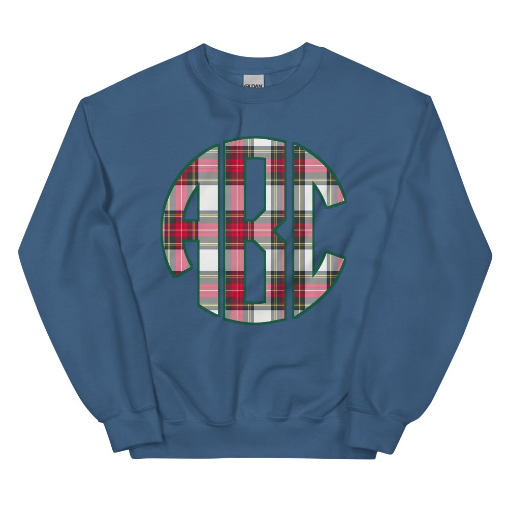 Monogrammed 'Christmas Plaid' Big Print Crewneck Sweatshirt - United Monograms