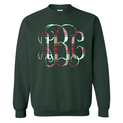 Monogrammed 'Christmas Plaid' Big Print Crewneck Sweatshirt - United Monograms