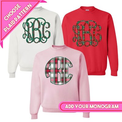 Monogrammed 'Christmas Plaid' Big Print Crewneck Sweatshirt - United Monograms