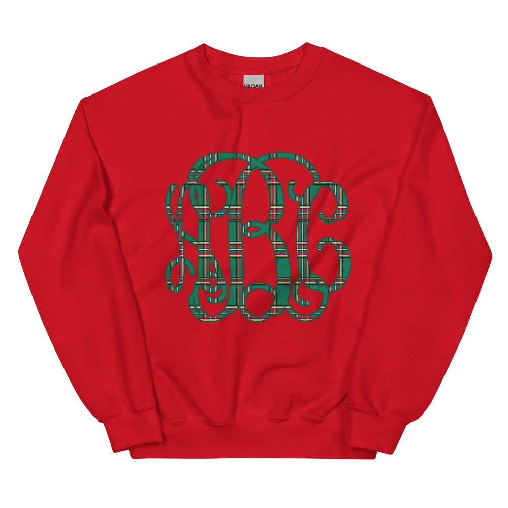 Monogrammed 'Christmas Plaid' Big Print Crewneck Sweatshirt - United Monograms