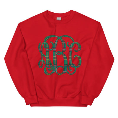 Monogrammed 'Christmas Plaid' Big Print Crewneck Sweatshirt - United Monograms