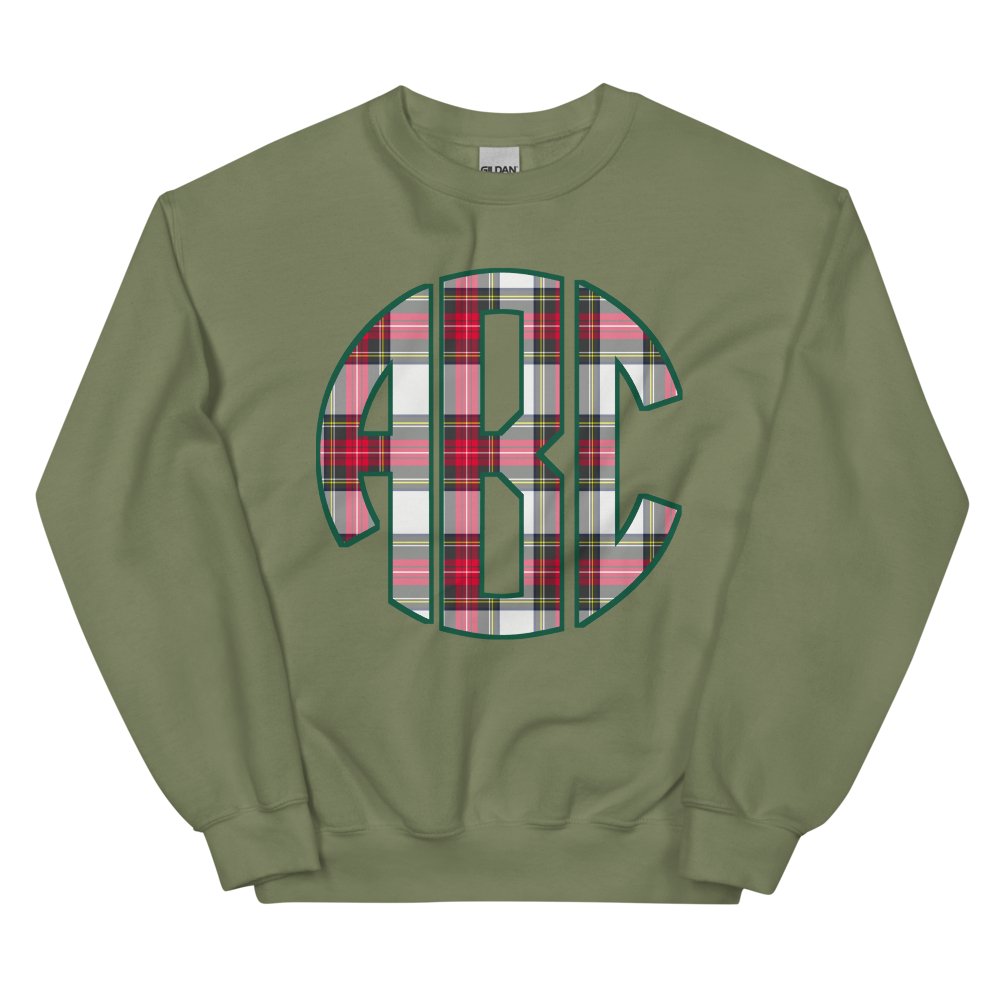 Monogrammed 'Christmas Plaid' Big Print Crewneck Sweatshirt - United Monograms
