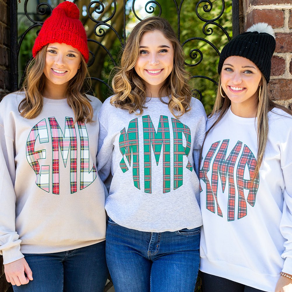 Monogrammed 'Christmas Plaid' Big Print Crewneck Sweatshirt - United Monograms