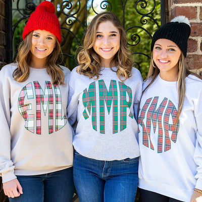 Monogrammed 'Christmas Plaid' Big Print Crewneck Sweatshirt - United Monograms
