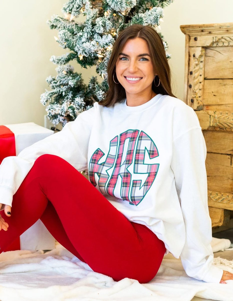 Monogrammed 'Christmas Plaid' Big Print Crewneck Sweatshirt - United Monograms