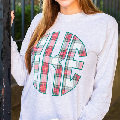 Monogrammed 'Christmas Plaid' Big Print Crewneck Sweatshirt - United Monograms