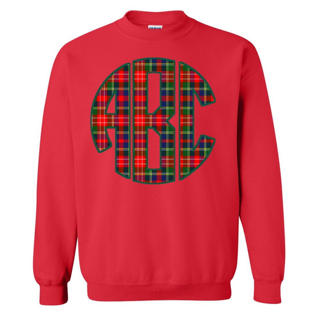 Monogrammed 'Christmas Plaid' Big Print Crewneck Sweatshirt - United Monograms