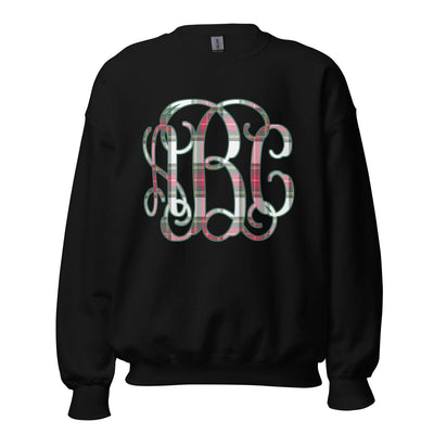 Monogrammed 'Christmas Plaid' Big Print Crewneck Sweatshirt - United Monograms