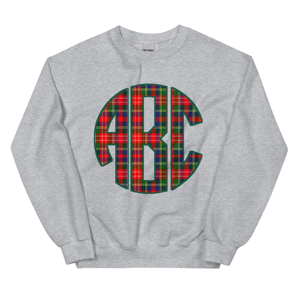 Monogrammed 'Christmas Plaid' Big Print Crewneck Sweatshirt - United Monograms
