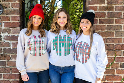 Monogrammed 'Christmas Plaid' Big Print Crewneck Sweatshirt - United Monograms