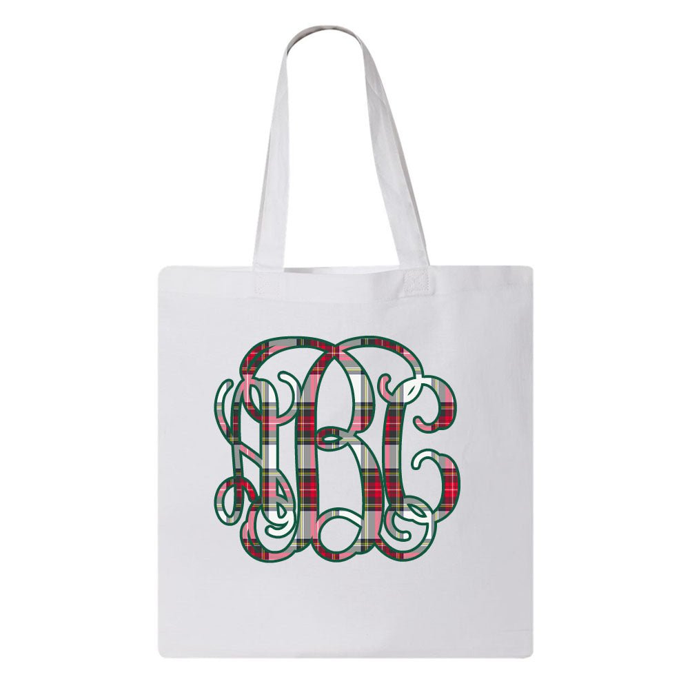Monogrammed 'Christmas Plaid' Big Print Tote Bag - United Monograms