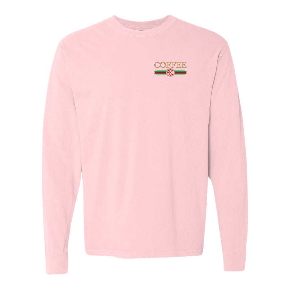 Monogrammed Coffee Designer Dupe Comfort Colors Long Sleeve T-Shirt - United Monograms