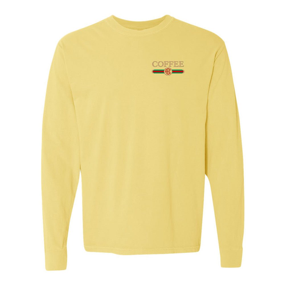 Monogrammed Coffee Designer Dupe Comfort Colors Long Sleeve T-Shirt - United Monograms