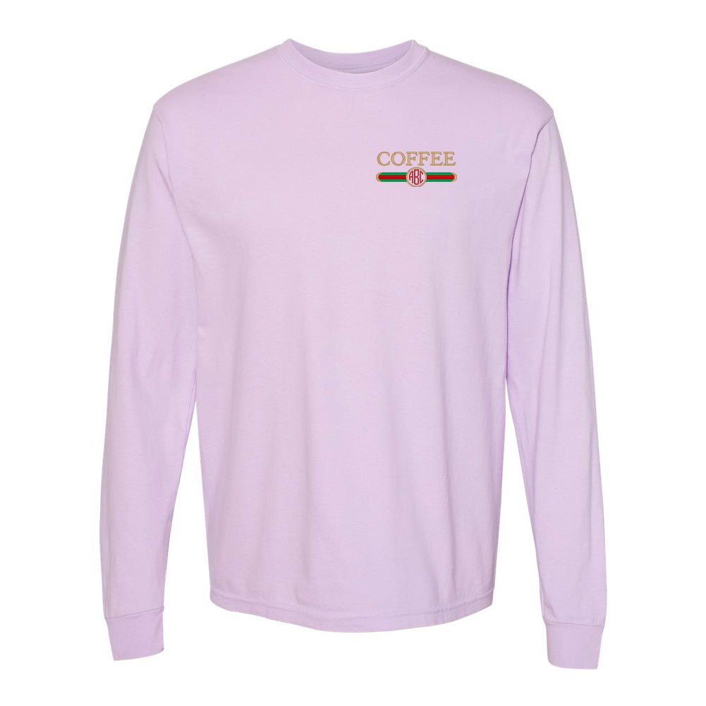 Monogrammed Coffee Designer Dupe Comfort Colors Long Sleeve T-Shirt - United Monograms