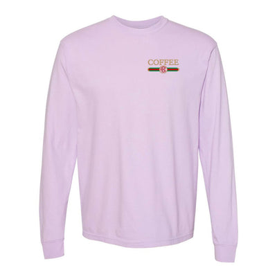 Monogrammed Coffee Designer Dupe Comfort Colors Long Sleeve T-Shirt - United Monograms
