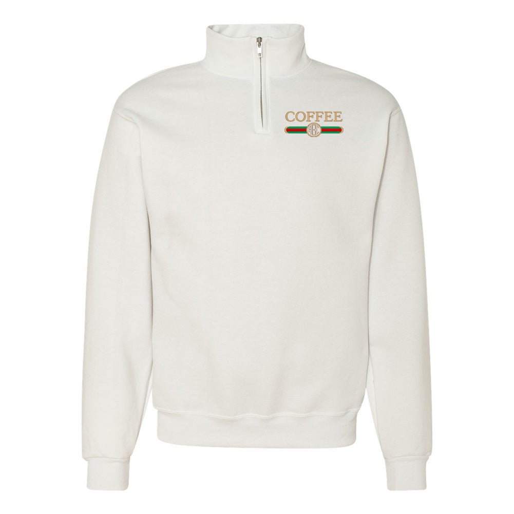 Monogrammed Coffee Designer Dupe Quarter Zip Sweatshirt - United Monograms