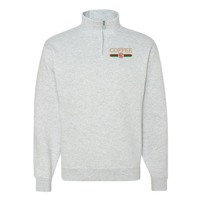 Monogrammed Coffee Designer Dupe Quarter Zip Sweatshirt - United Monograms