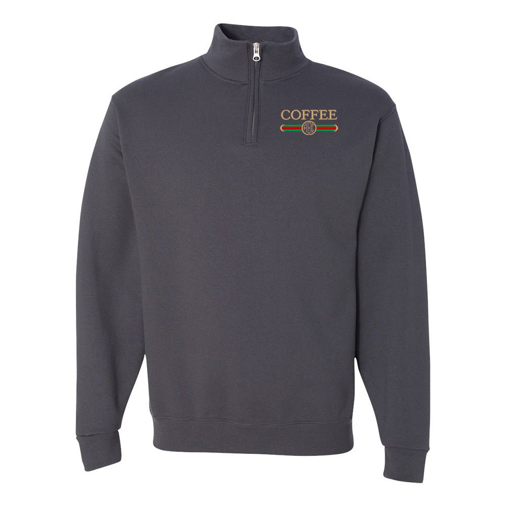 Monogrammed Coffee Designer Dupe Quarter Zip Sweatshirt - United Monograms