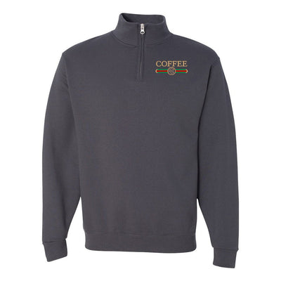 Monogrammed Coffee Designer Dupe Quarter Zip Sweatshirt - United Monograms