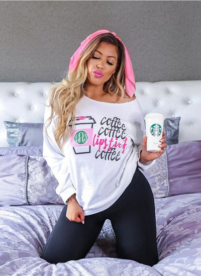 Monogrammed 'Coffee & Lipstick' Crewneck Sweatshirt - United Monograms