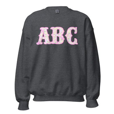 Monogrammed ‘Coquette Floral Patterns’ Big Print Crewneck Sweatshirt - United Monograms