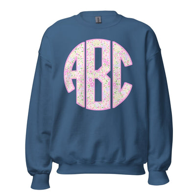 Monogrammed ‘Coquette Floral Patterns’ Big Print Crewneck Sweatshirt - United Monograms