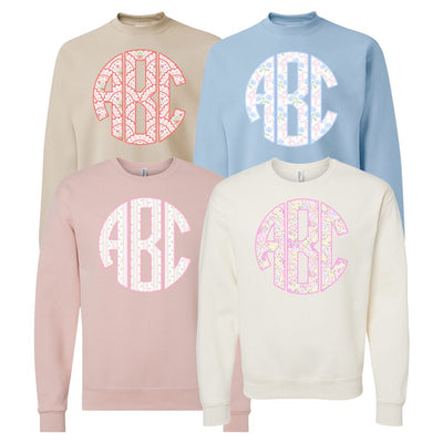 Monogrammed ‘Coquette Floral Patterns’ Big Print Crewneck Sweatshirt - United Monograms