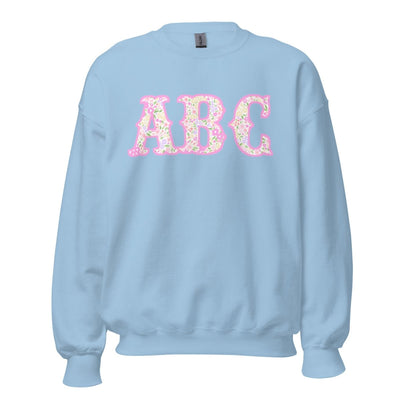 Monogrammed ‘Coquette Floral Patterns’ Big Print Crewneck Sweatshirt - United Monograms
