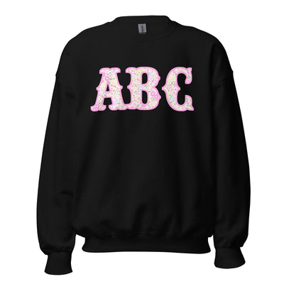 Monogrammed ‘Coquette Floral Patterns’ Big Print Crewneck Sweatshirt - United Monograms