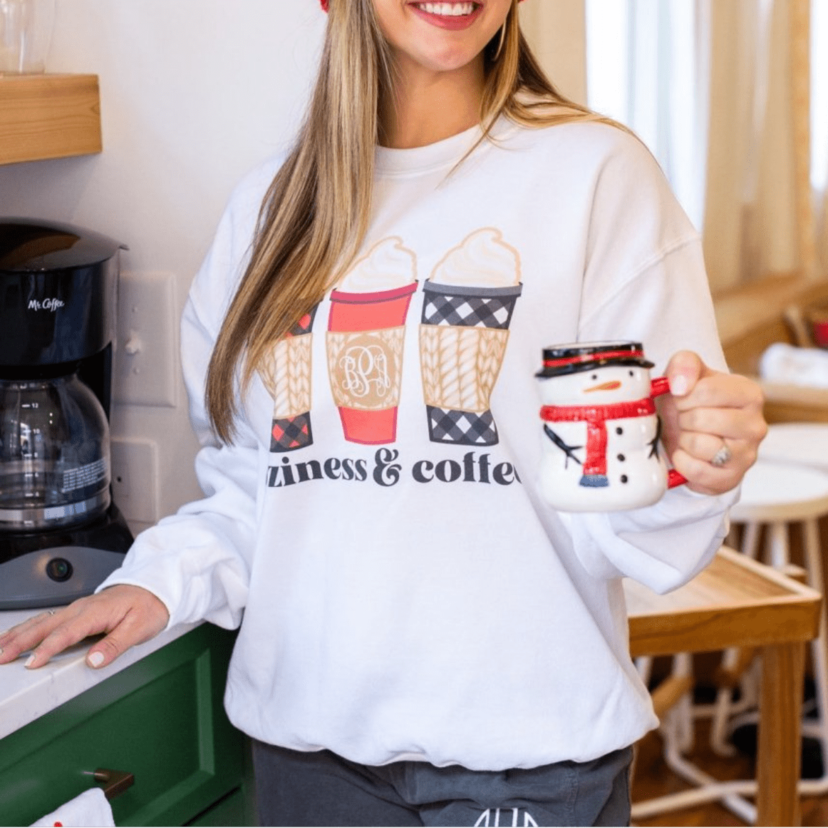 Monogrammed 'Coziness & Coffee' Crewneck Sweatshirt - United Monograms