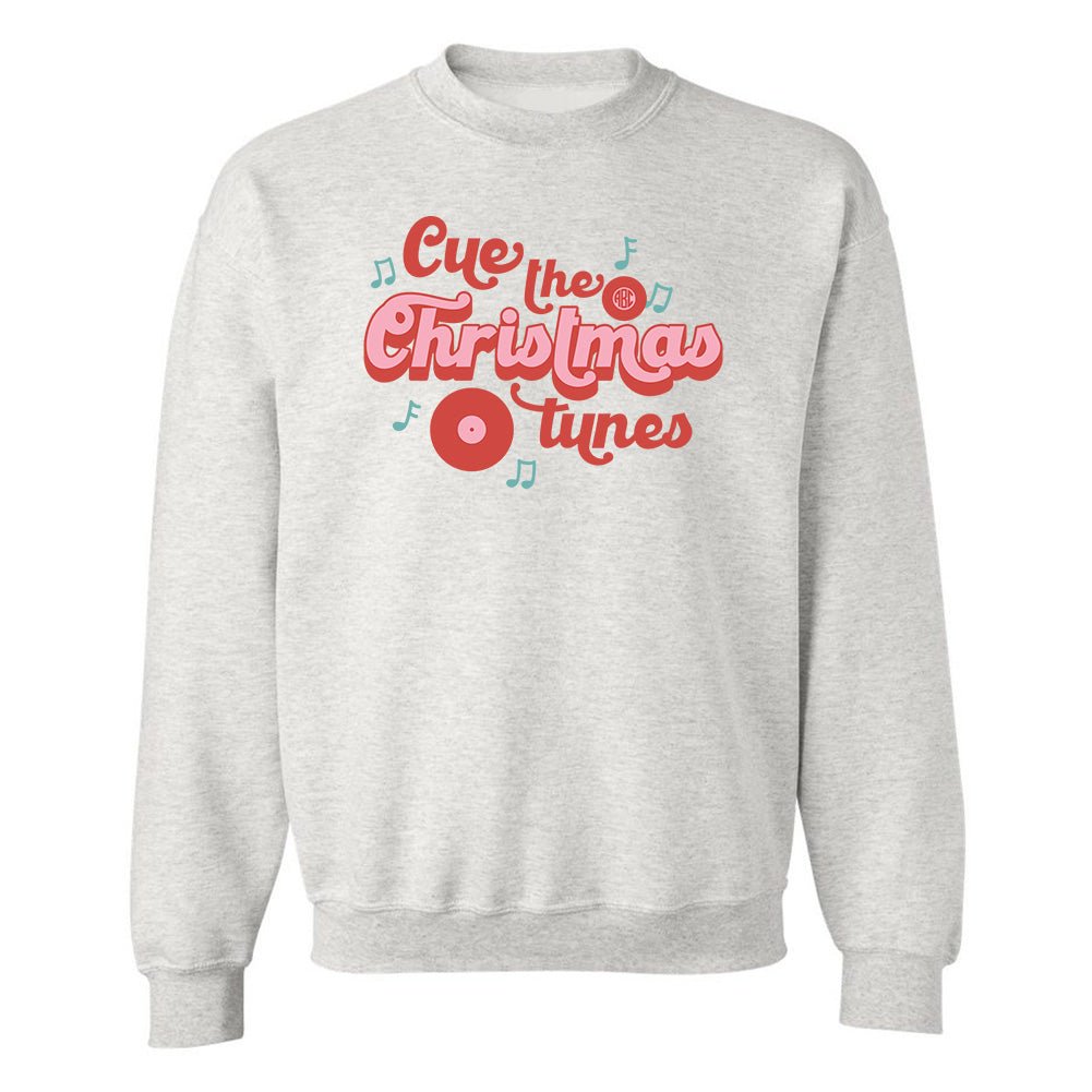 Monogrammed 'Cue The Christmas Tunes' Crewneck Sweatshirt - United Monograms